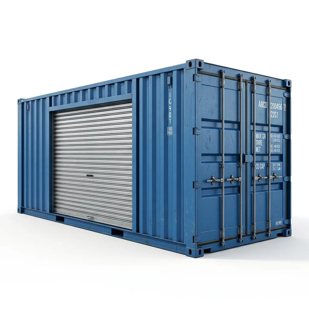 20ft Storage Container with Roll-Up Door – Modified – Blue